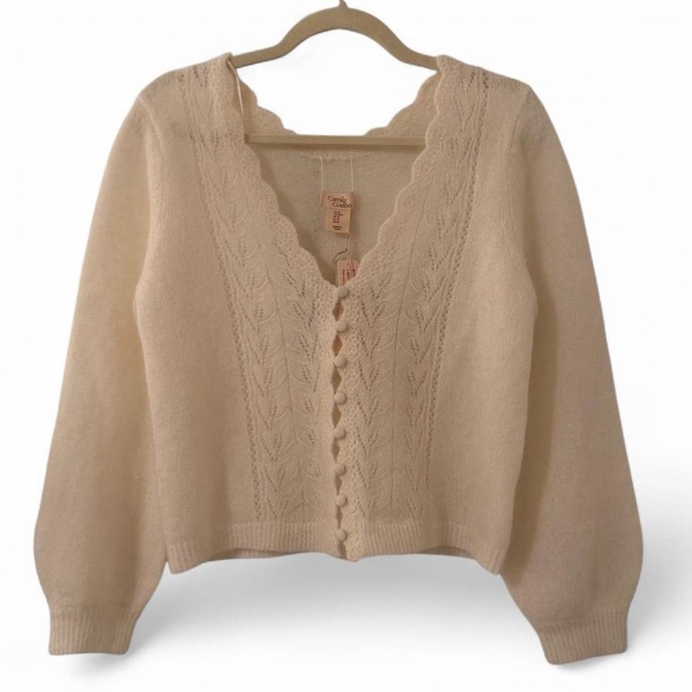 Camila Coelho Mohair Wool Blend Cardigan Sweater Cream M NWT - Picture 3 of 12